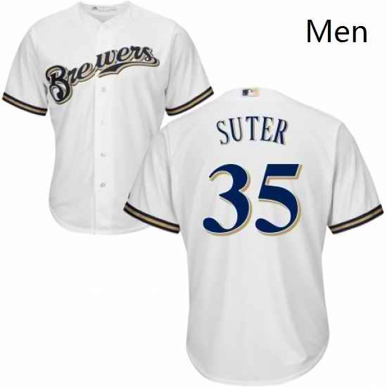 Mens Majestic Milwaukee Brewers 35 Brent Suter Replica Navy Blue Alternate Cool Base MLB Jersey